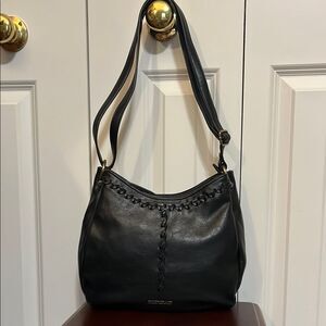 Ellen Tracy Black Pebbled Leather Shoulder Adjustable Crossbody Bag Purse